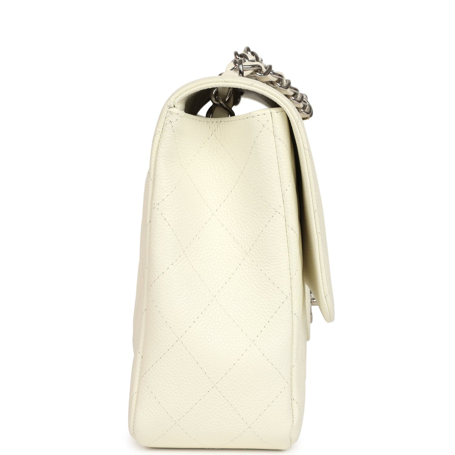 Vintage Classic Jumbo Single Flap Bag White Caviar Silver Hardware