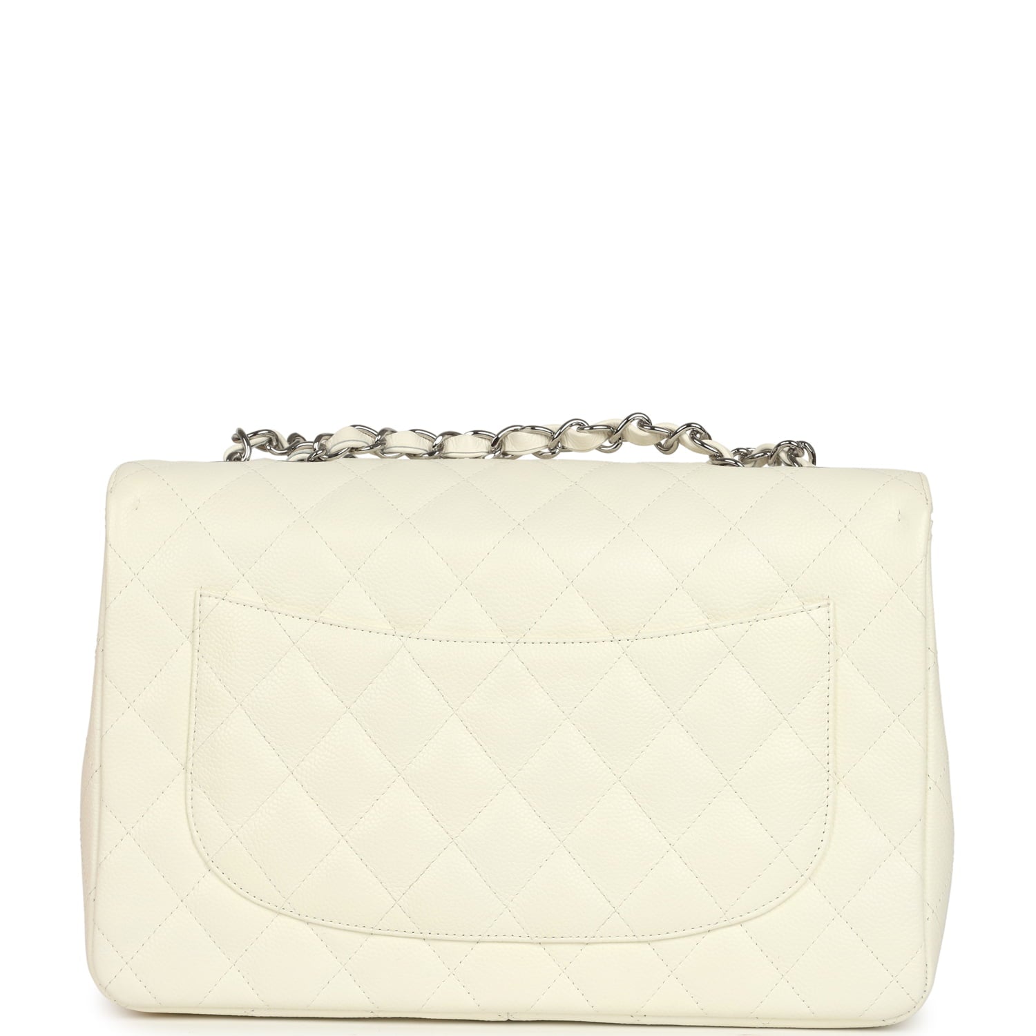 Vintage Classic Jumbo Single Flap Bag White Caviar Silver Hardware