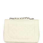 Vintage Classic Jumbo Single Flap Bag White Caviar Silver Hardware