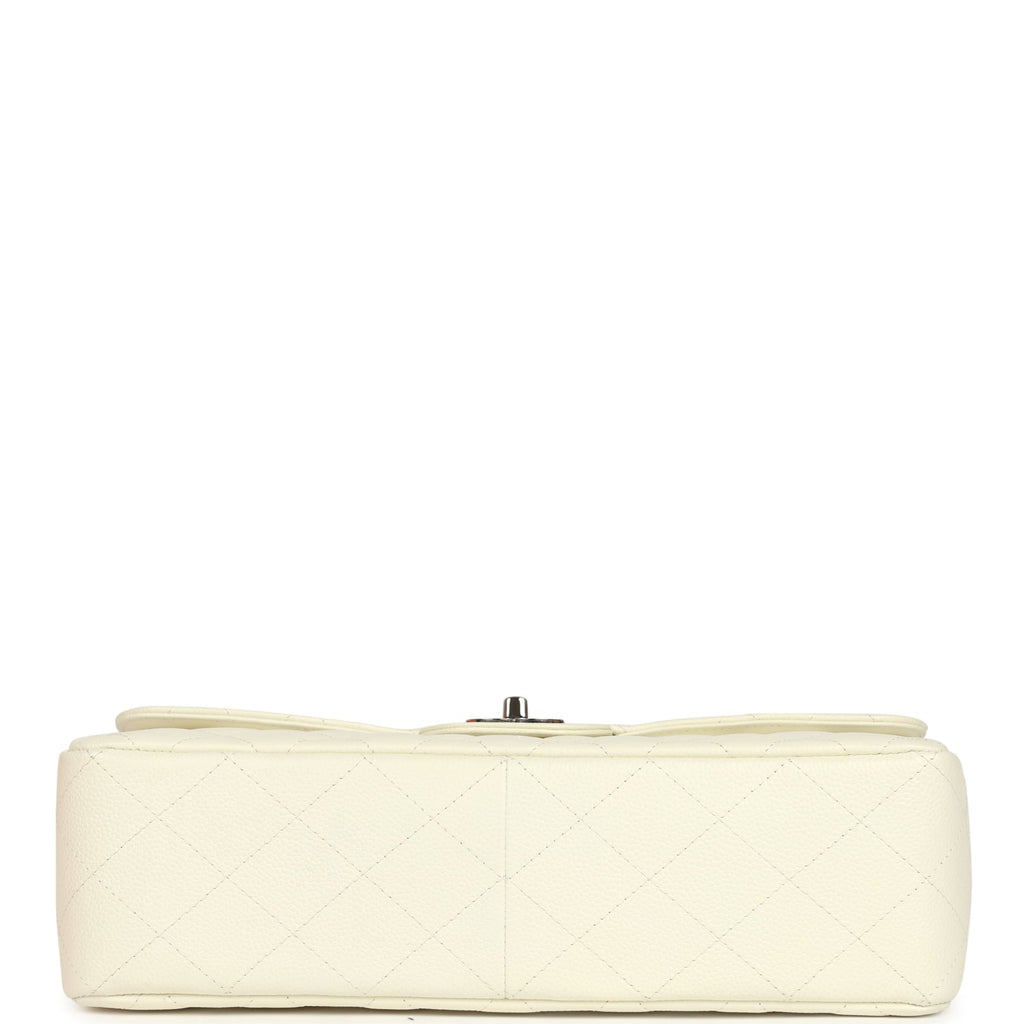 Vintage Classic Jumbo Single Flap Bag White Caviar Silver Hardware
