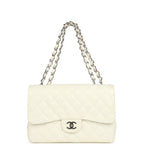 Vintage Classic Jumbo Single Flap Bag White Caviar Silver Hardware