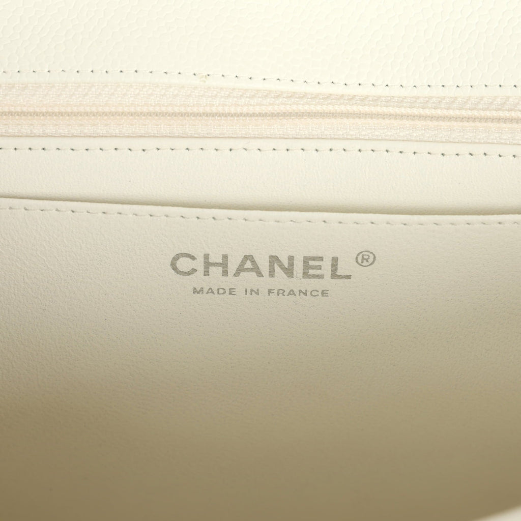 Vintage Classic Jumbo Single Flap Bag White Caviar Silver Hardware