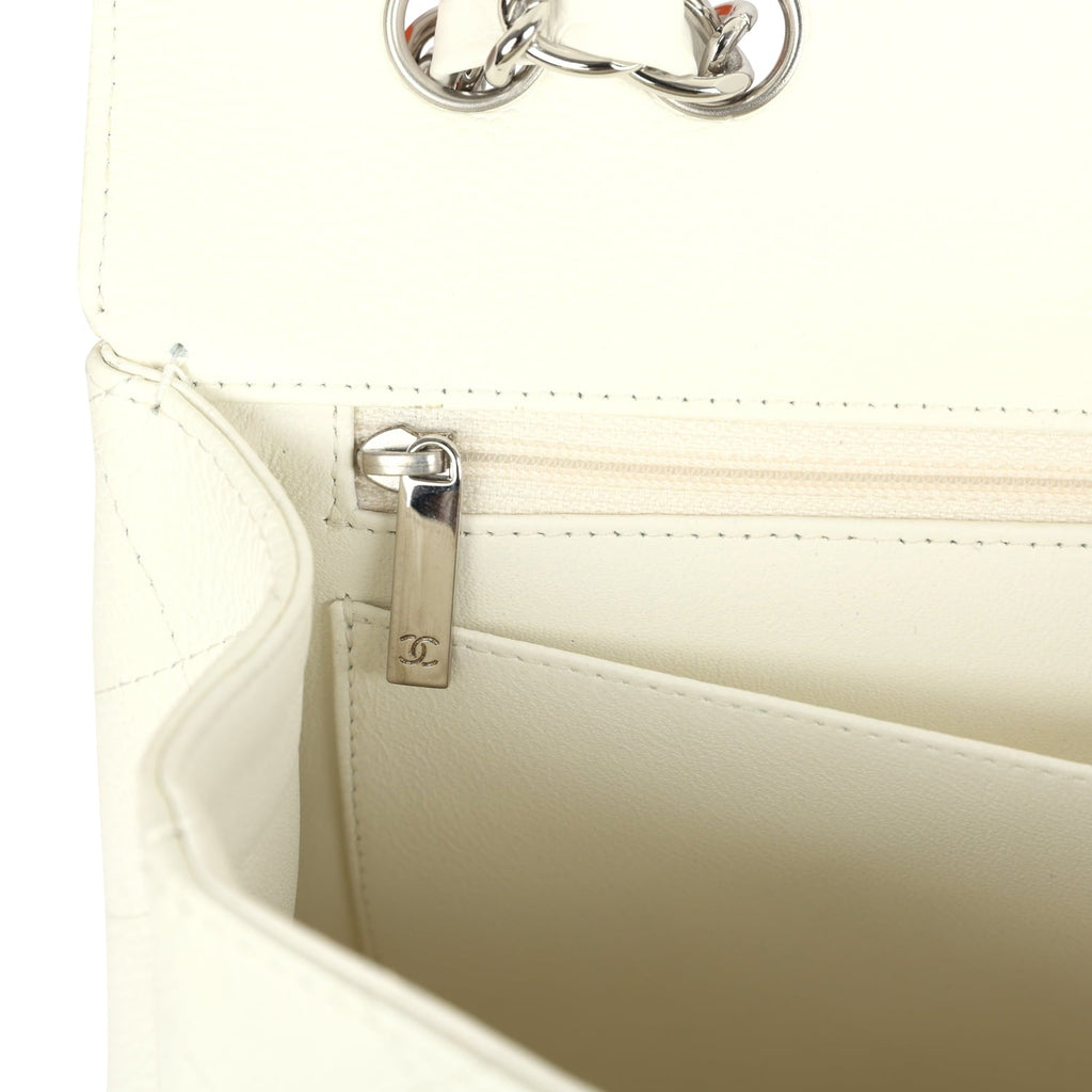 Vintage Classic Jumbo Single Flap Bag White Caviar Silver Hardware