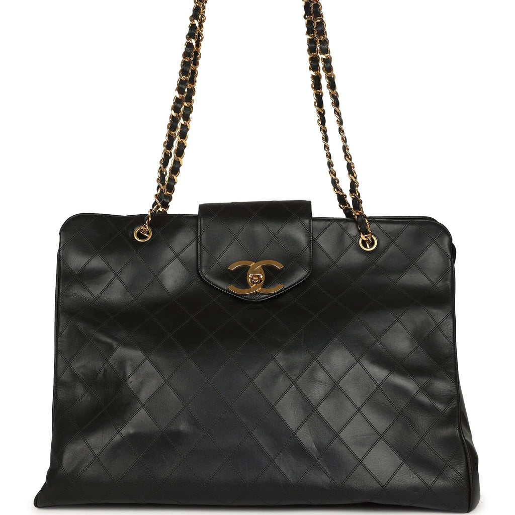 Vintage XL Supermodel Tote Bag Black Calfskin Gold Hardware