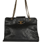Vintage XL Supermodel Tote Bag Black Calfskin Gold Hardware