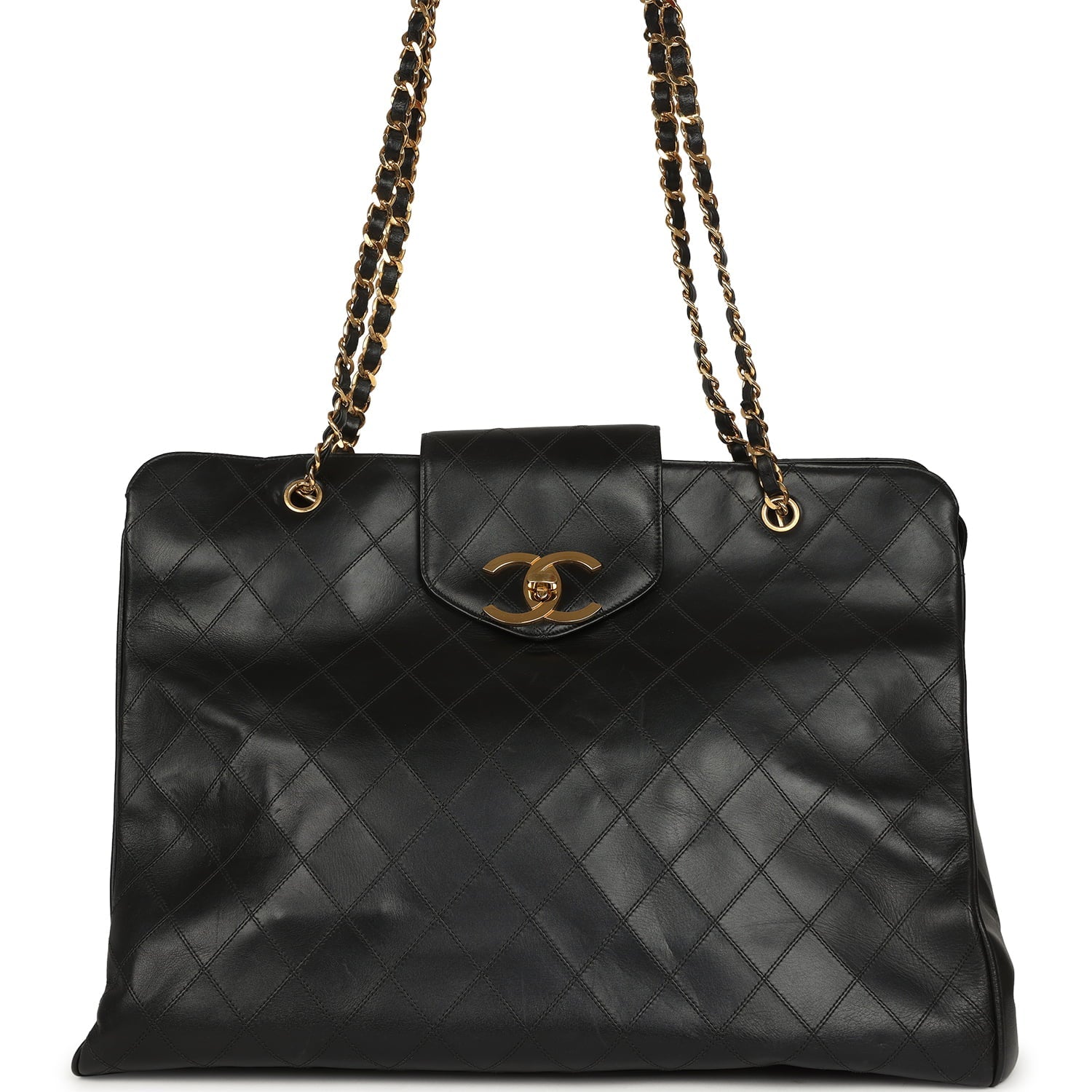 Vintage XL Supermodel Tote Bag Black Calfskin Gold Hardware