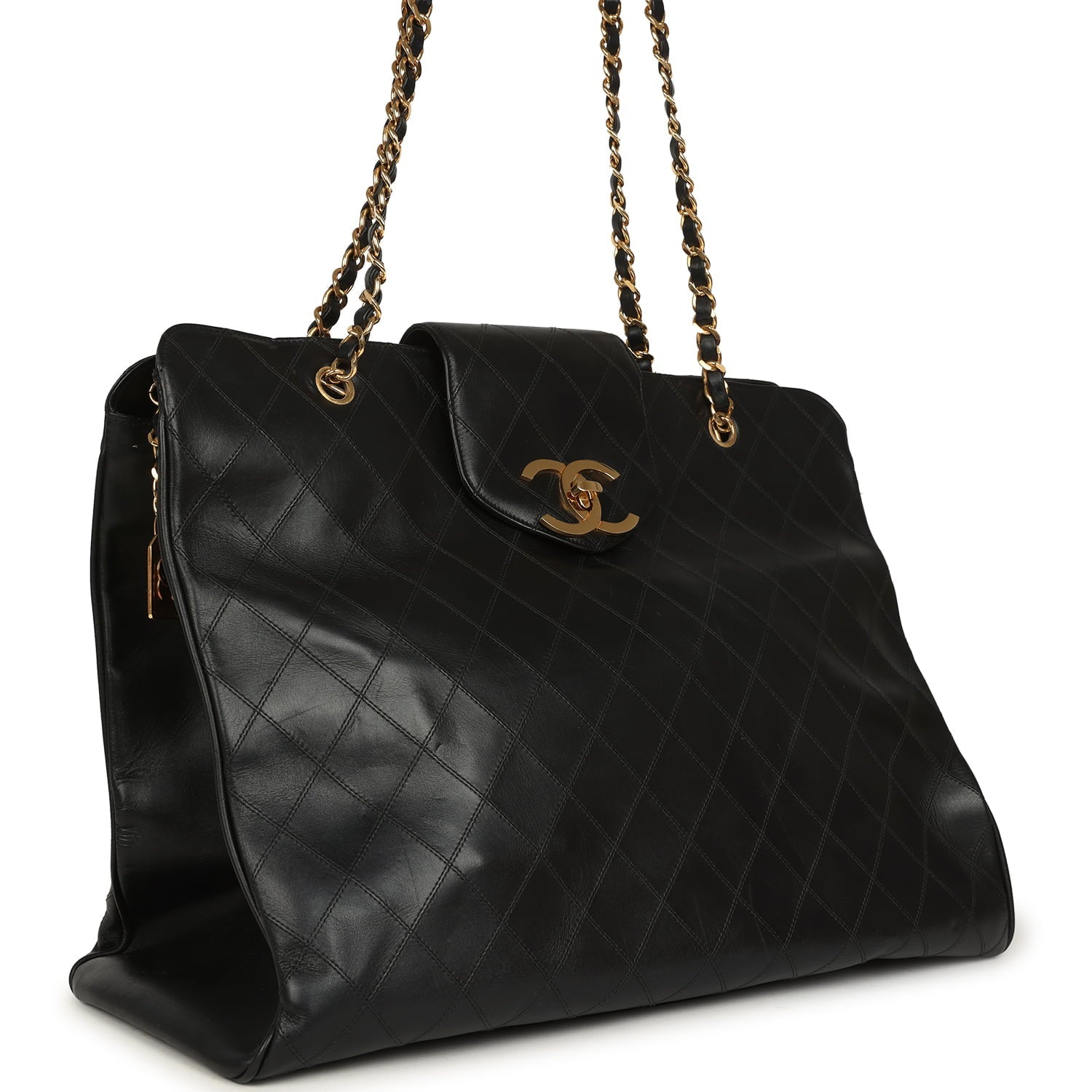 Vintage XL Supermodel Tote Bag Black Calfskin Gold Hardware