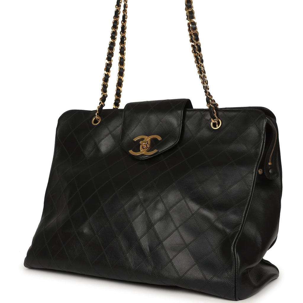 Vintage XL Supermodel Tote Bag Black Calfskin Gold Hardware
