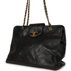 Vintage XL Supermodel Tote Bag Black Calfskin Gold Hardware