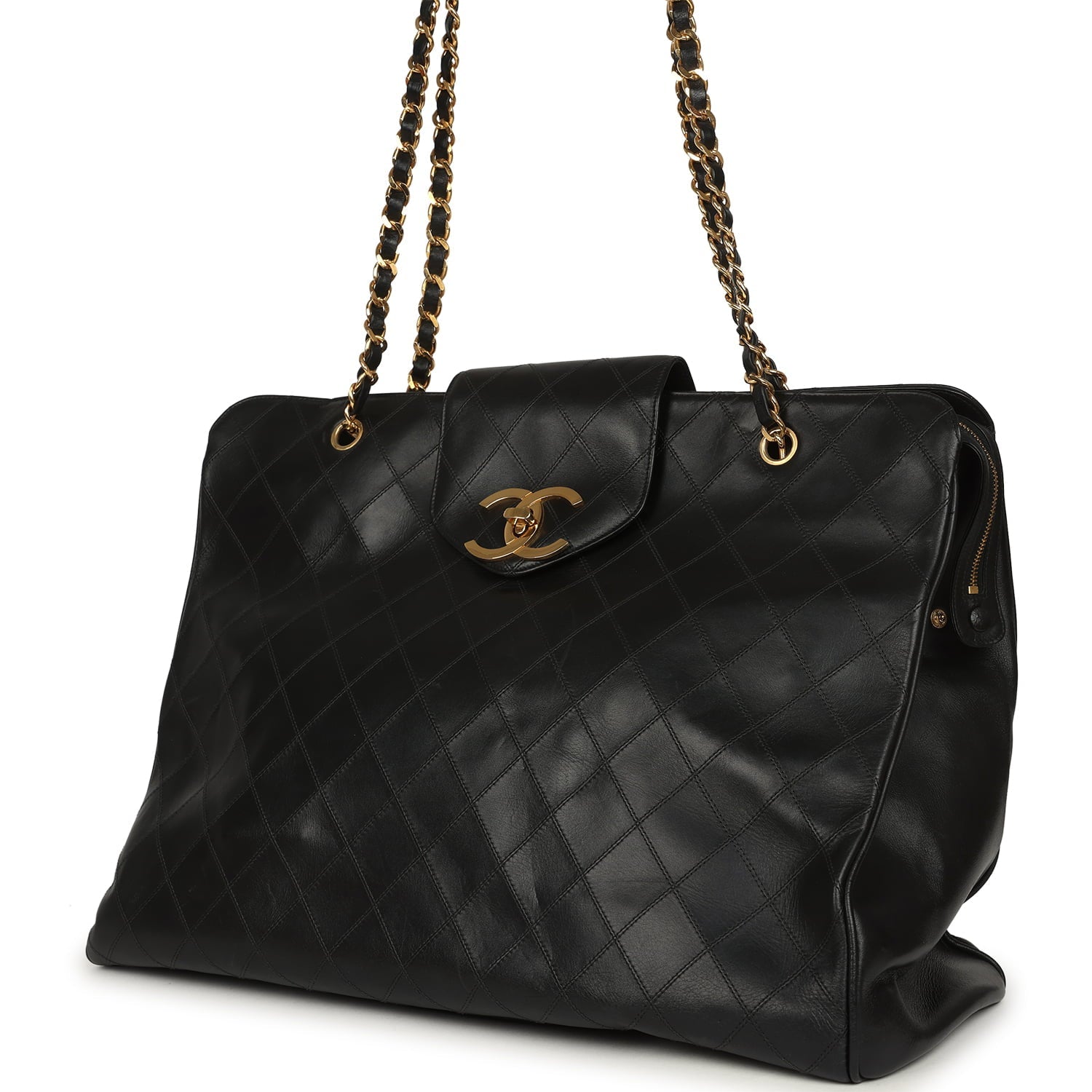 Vintage XL Supermodel Tote Bag Black Calfskin Gold Hardware