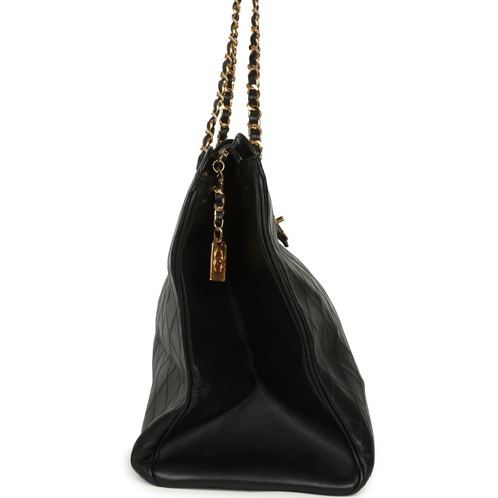 Vintage XL Supermodel Tote Bag Black Calfskin Gold Hardware