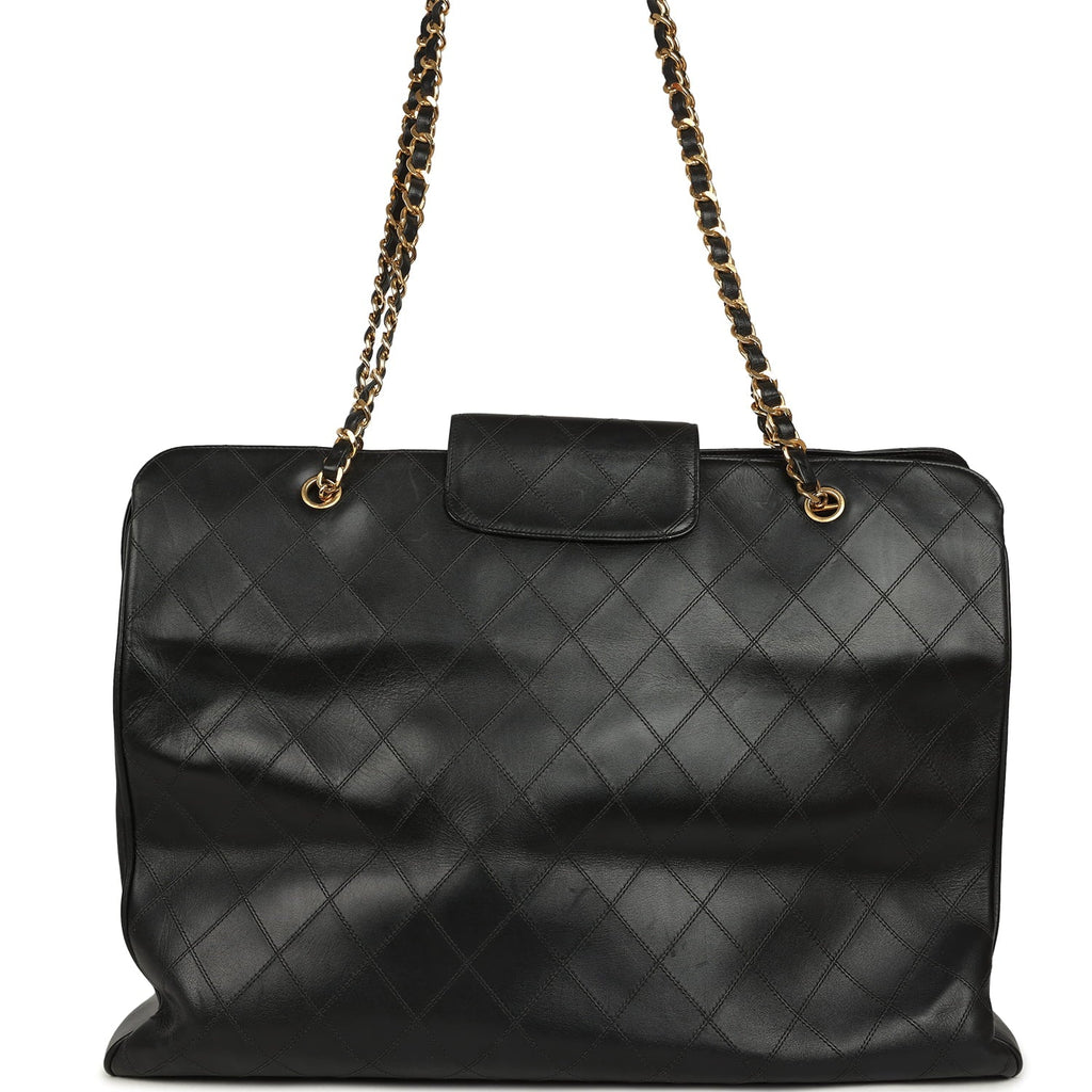 Vintage XL Supermodel Tote Bag Black Calfskin Gold Hardware