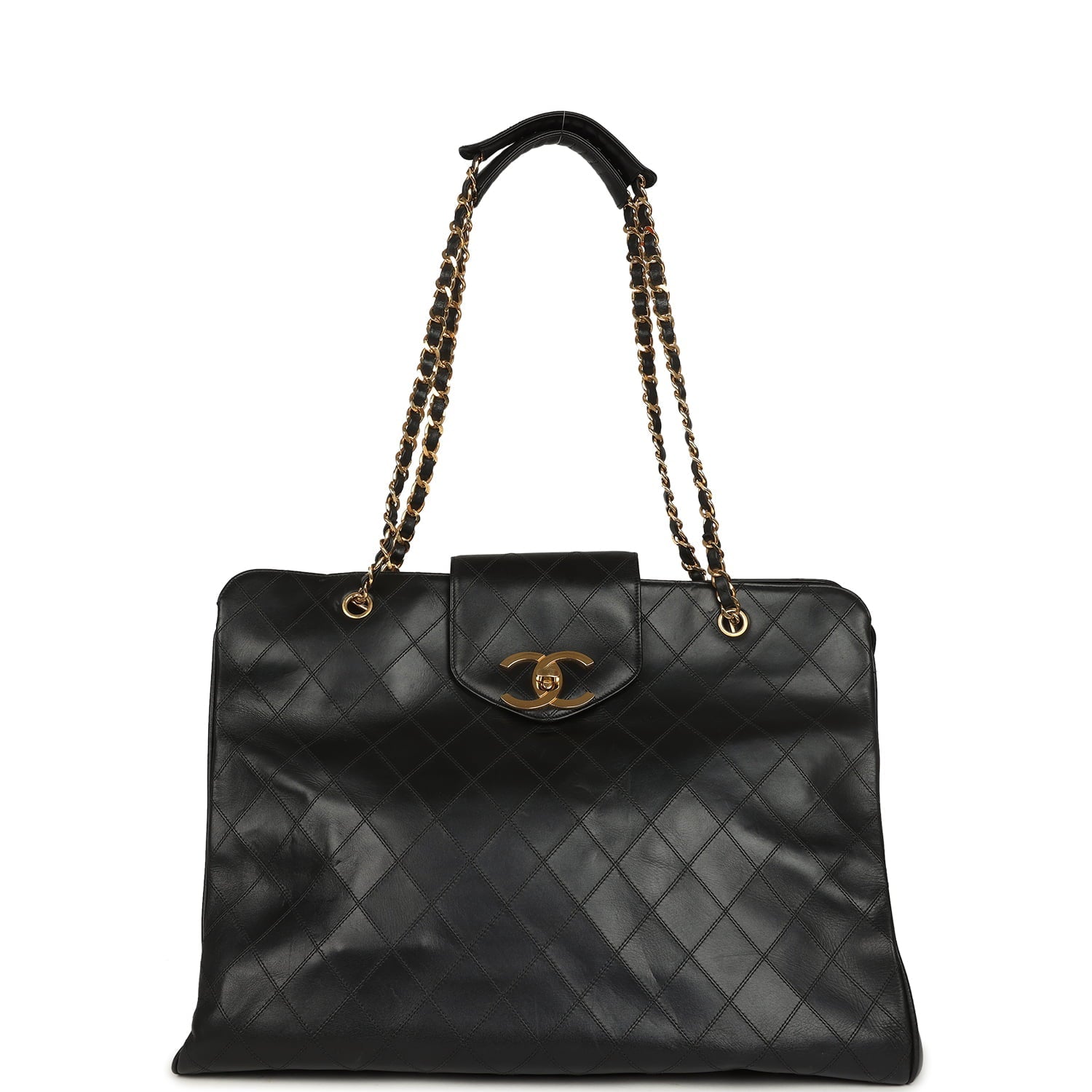 Vintage XL Supermodel Tote Bag Black Calfskin Gold Hardware