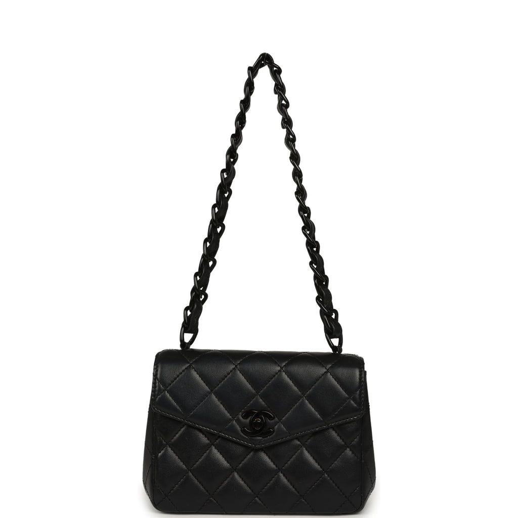 Vintage Mini Envelope Flap Bag Black Lambskin Black Hardware