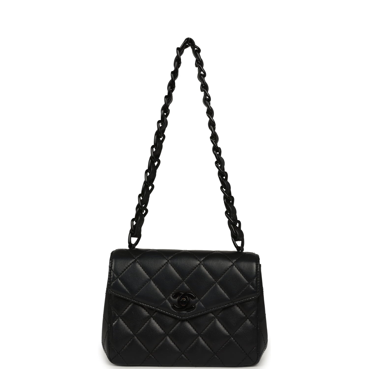 Vintage Mini Envelope Flap Bag Black Lambskin Black Hardware