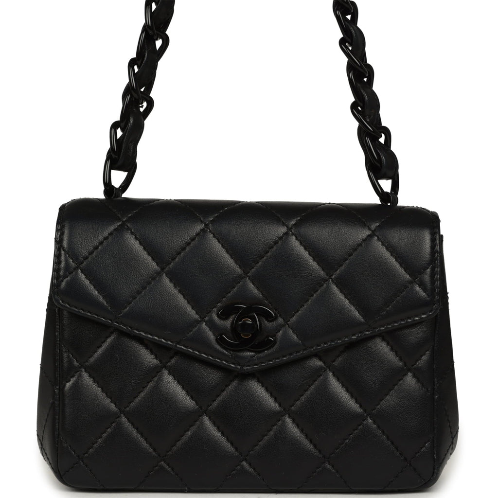 Vintage Mini Envelope Flap Bag Black Lambskin Black Hardware