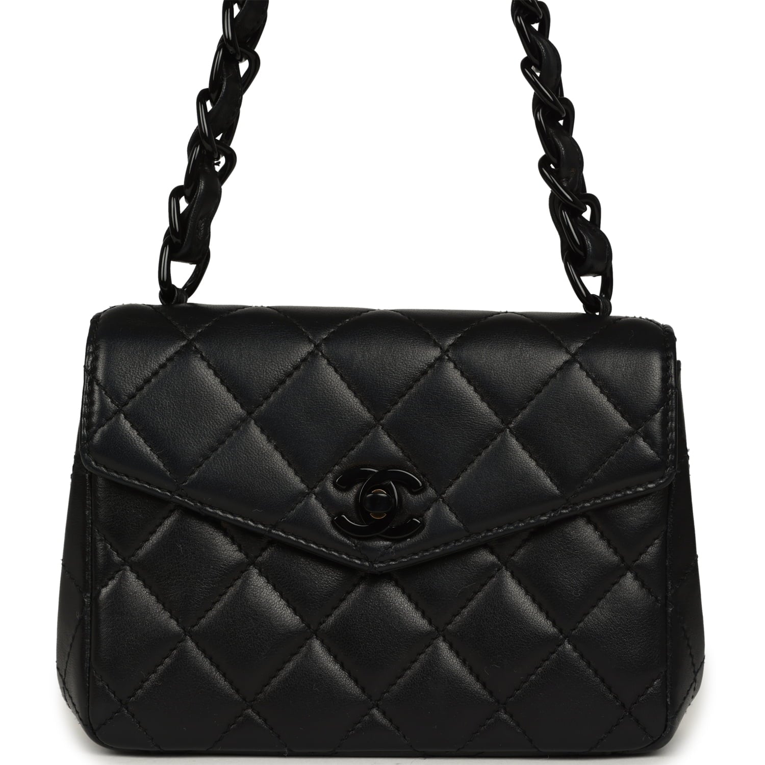 Vintage Mini Envelope Flap Bag Black Lambskin Black Hardware