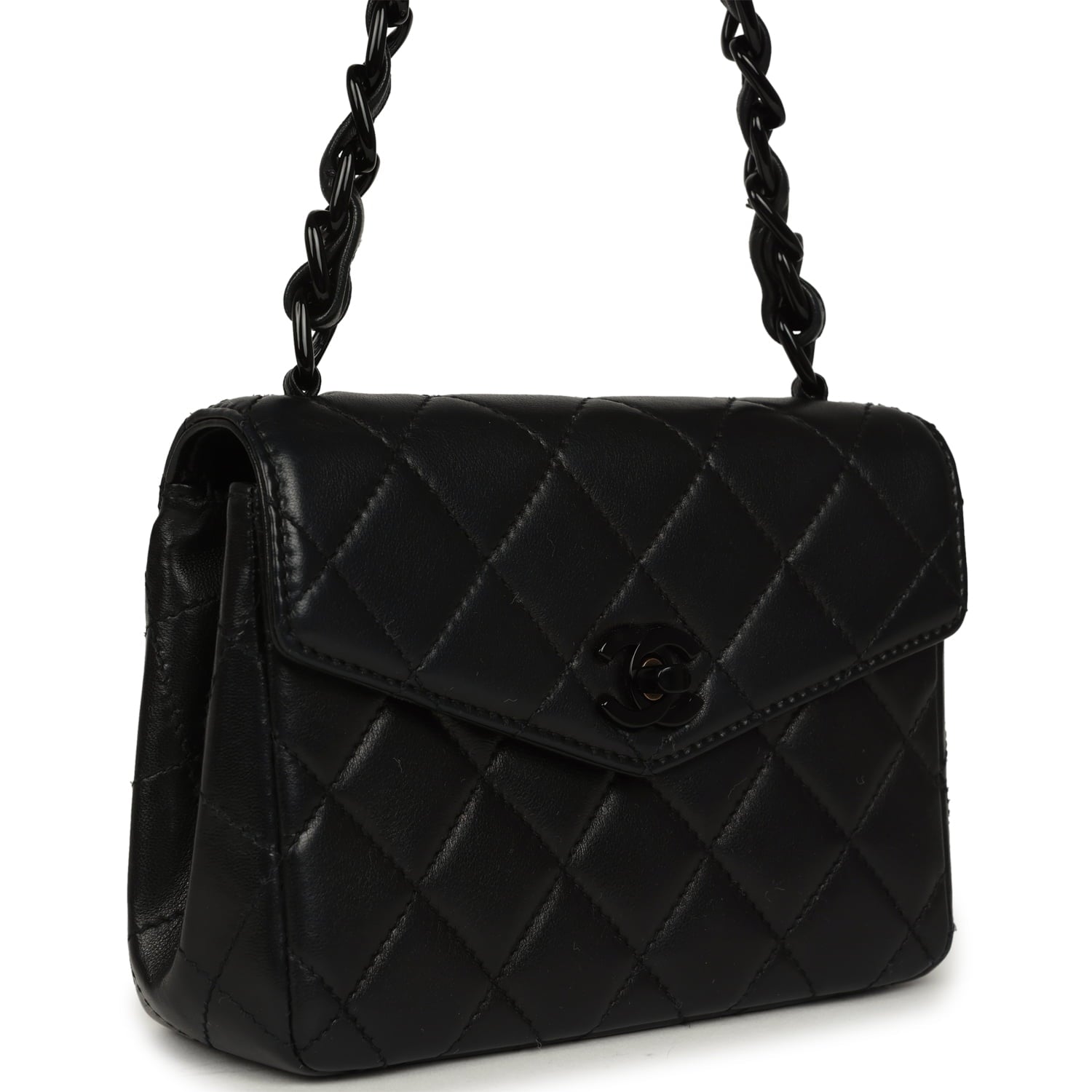 Vintage Mini Envelope Flap Bag Black Lambskin Black Hardware
