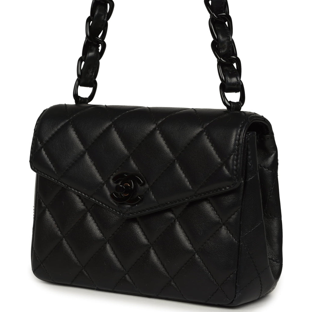 Vintage Mini Envelope Flap Bag Black Lambskin Black Hardware