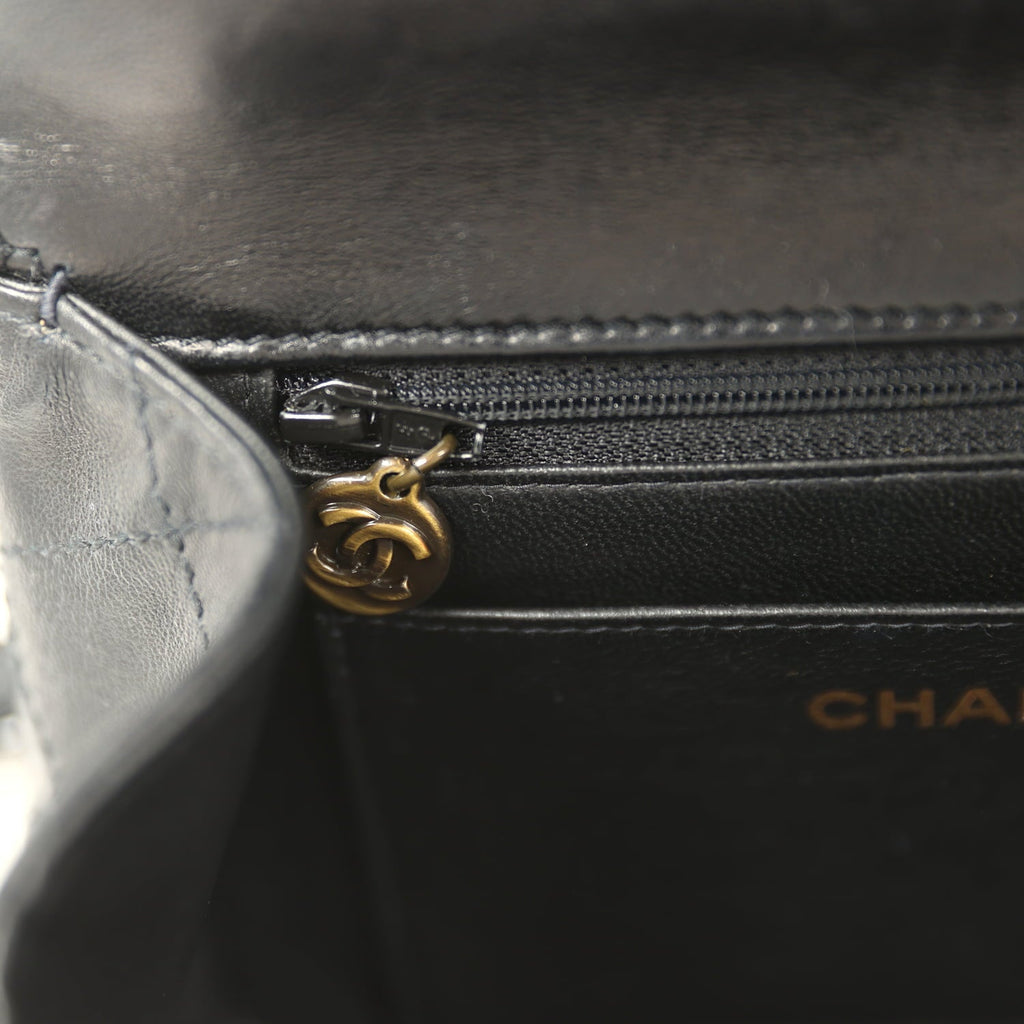 Vintage Mini Envelope Flap Bag Black Lambskin Black Hardware