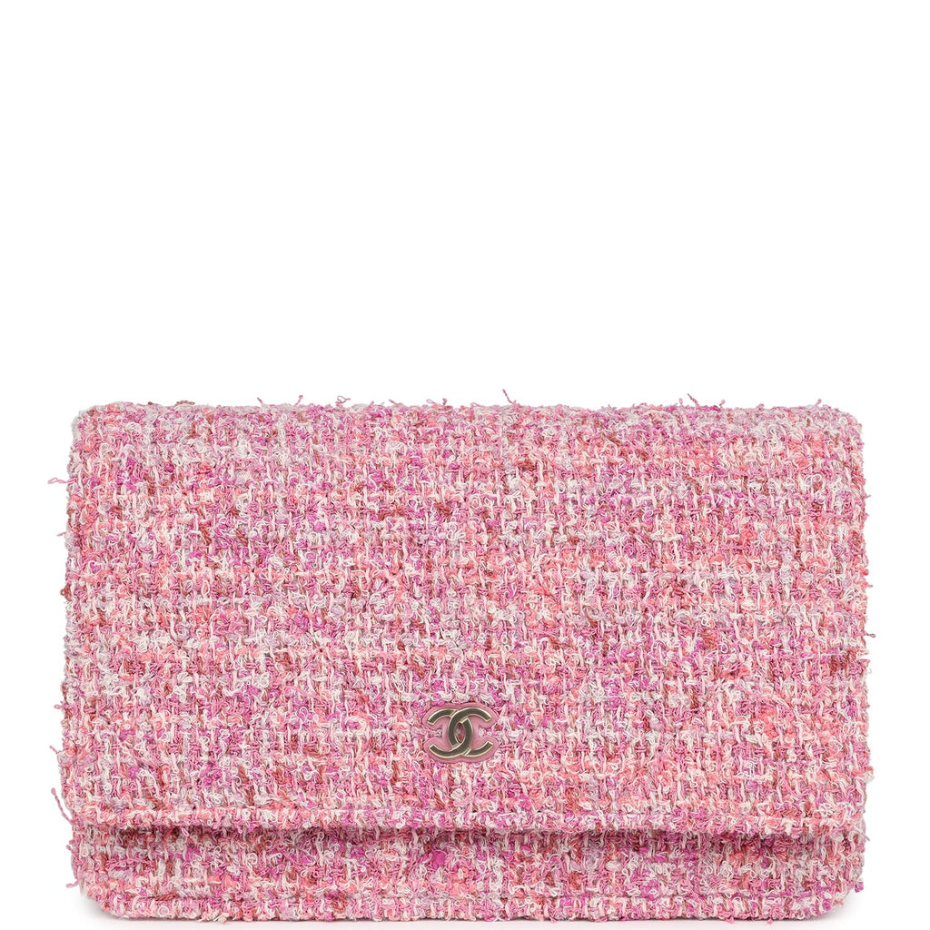 Classic Wallet On Chain WOC Pink Multicolored Tweed Gold Hardware