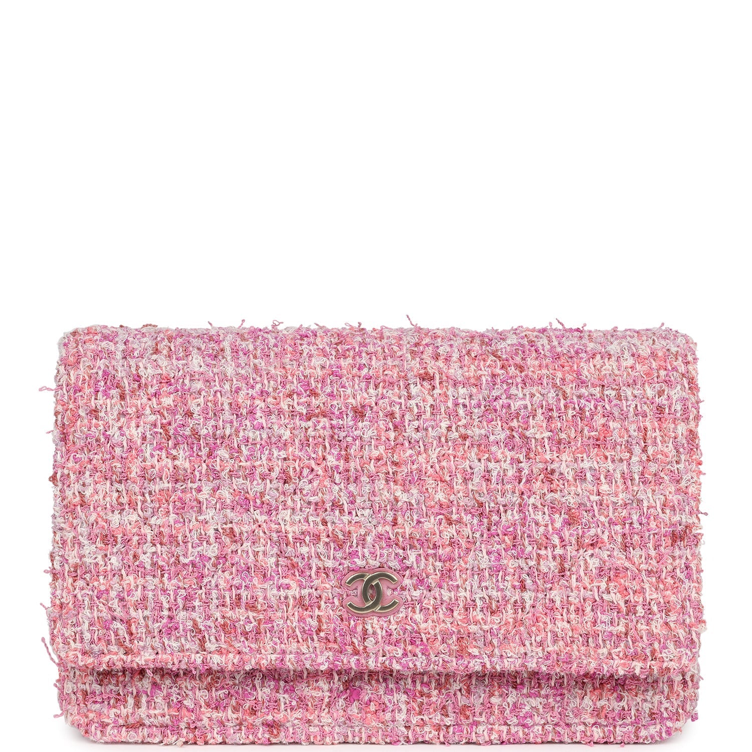 Classic Wallet On Chain WOC Pink Multicolored Tweed Gold Hardware