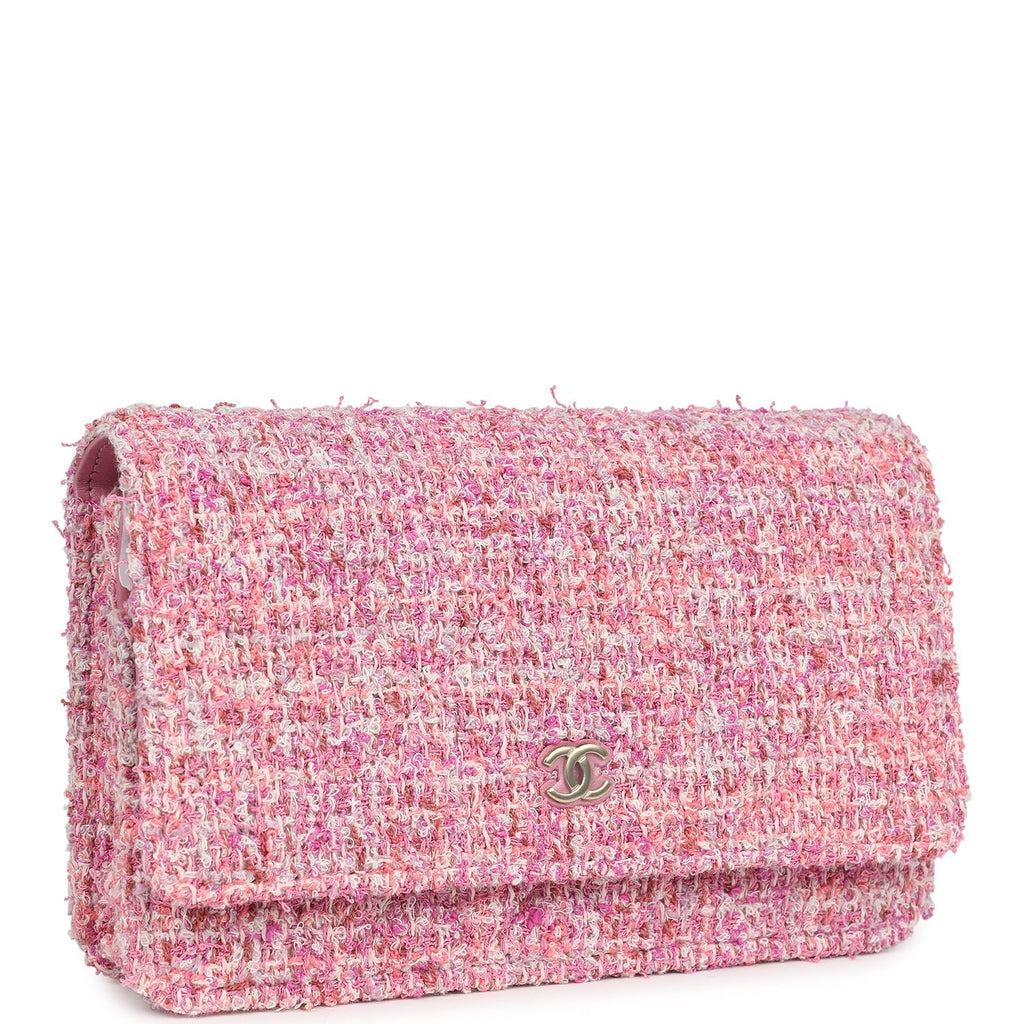 Classic Wallet On Chain WOC Pink Multicolored Tweed Gold Hardware