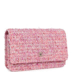 Classic Wallet On Chain WOC Pink Multicolored Tweed Gold Hardware
