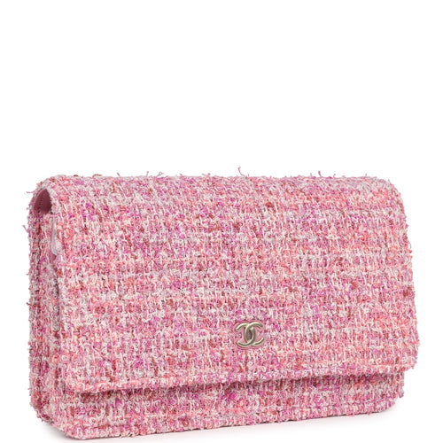 Classic Wallet On Chain WOC Pink Multicolored Tweed Gold Hardware