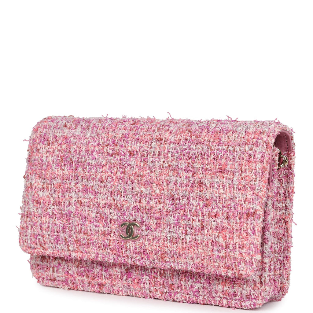 Classic Wallet On Chain WOC Pink Multicolored Tweed Gold Hardware