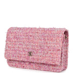 Classic Wallet On Chain WOC Pink Multicolored Tweed Gold Hardware