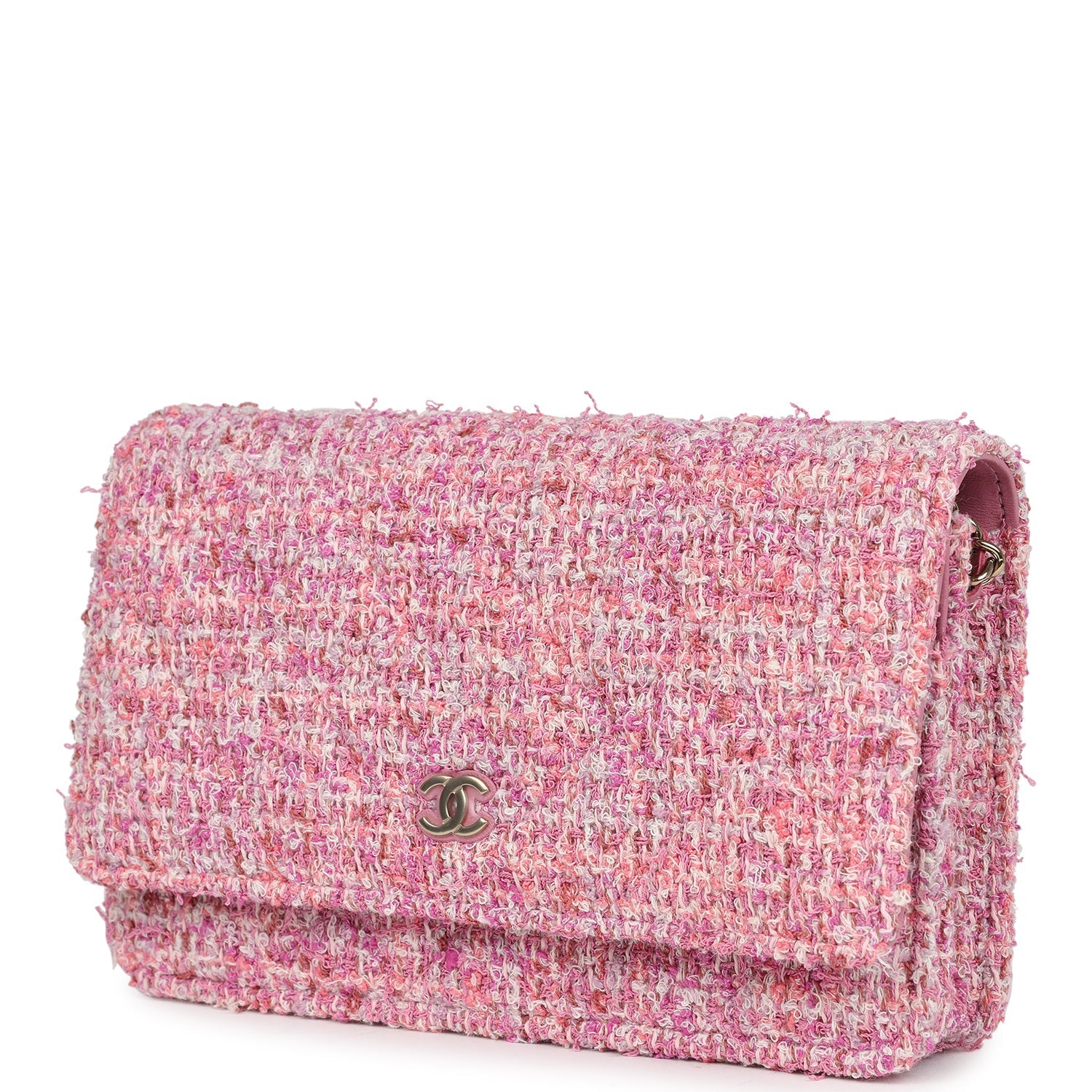 Classic Wallet On Chain WOC Pink Multicolored Tweed Gold Hardware