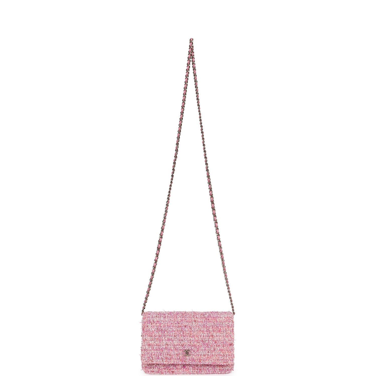 Classic Wallet On Chain WOC Pink Multicolored Tweed Gold Hardware
