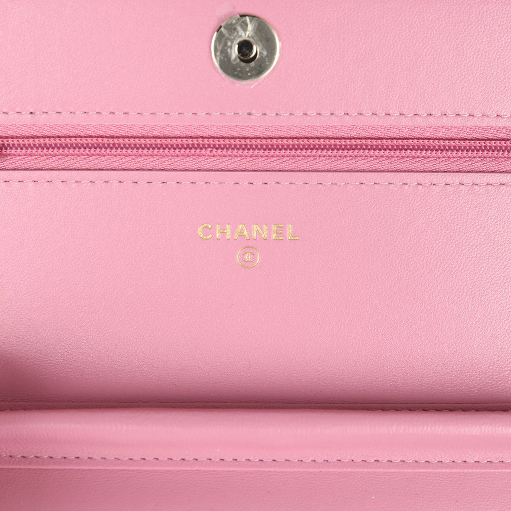 Classic Wallet On Chain WOC Pink Multicolored Tweed Gold Hardware