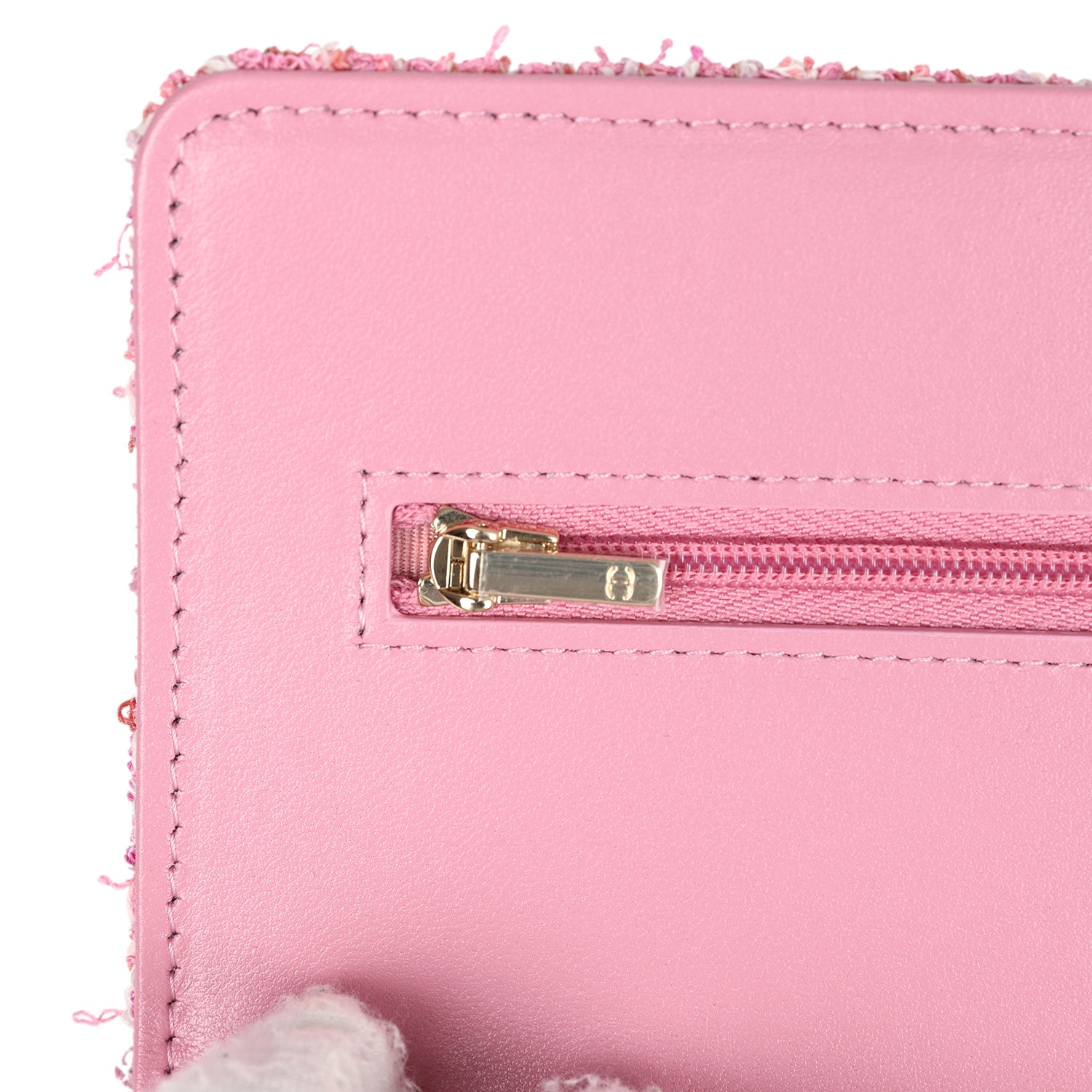 Classic Wallet On Chain WOC Pink Multicolored Tweed Gold Hardware