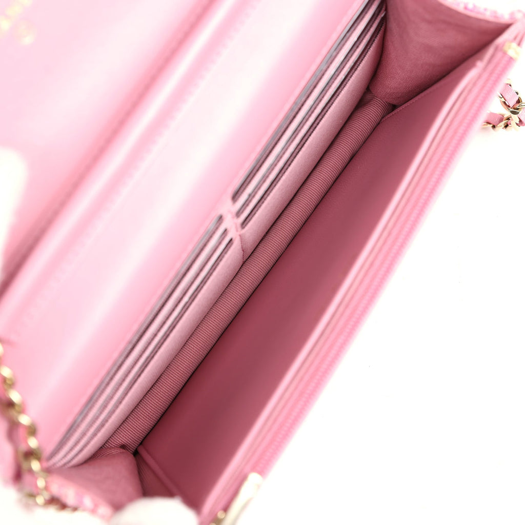 Classic Wallet On Chain WOC Pink Multicolored Tweed Gold Hardware
