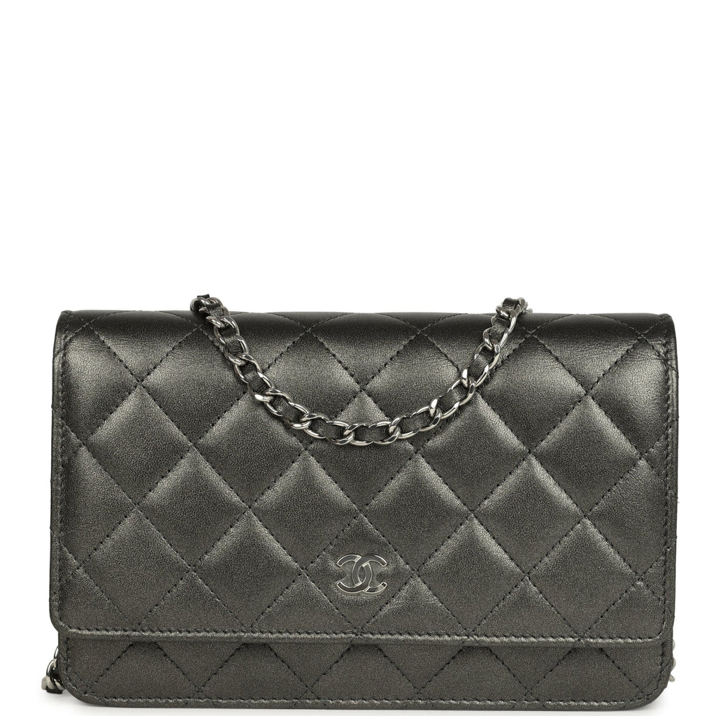 Wallet On Chain WOC Metallic Grey Lambskin Silver Hardware