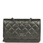 Wallet On Chain WOC Metallic Grey Lambskin Silver Hardware