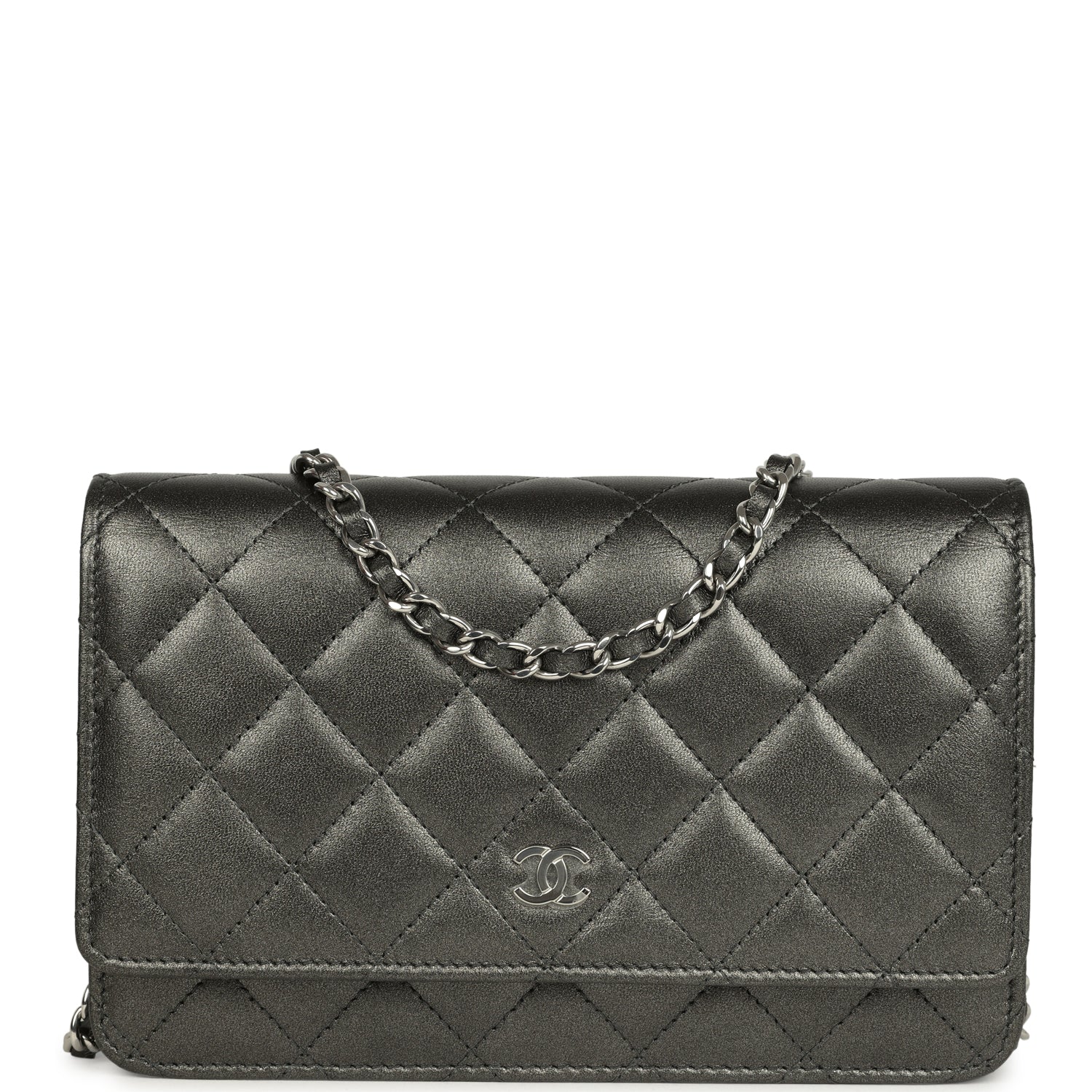 Wallet On Chain WOC Metallic Grey Lambskin Silver Hardware