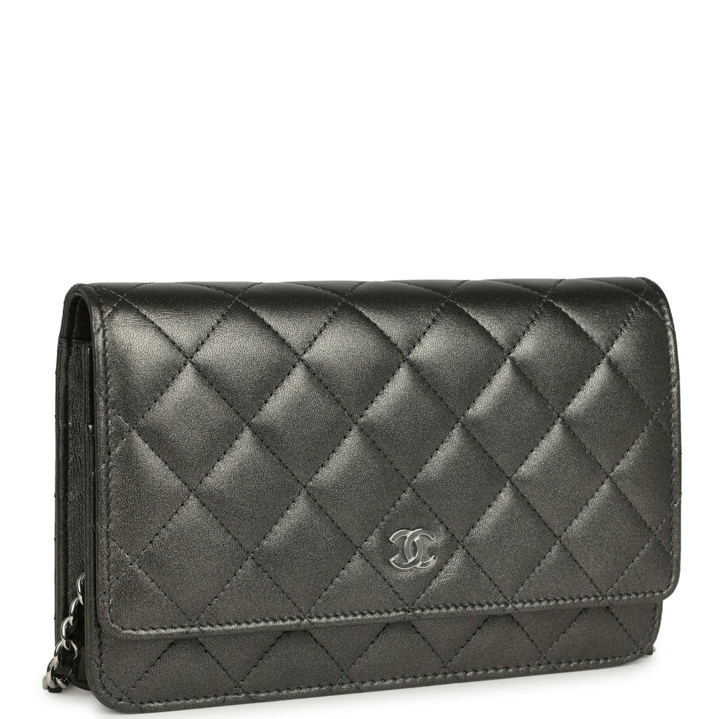 Wallet On Chain WOC Metallic Grey Lambskin Silver Hardware