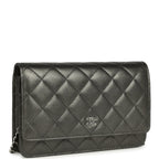 Wallet On Chain WOC Metallic Grey Lambskin Silver Hardware