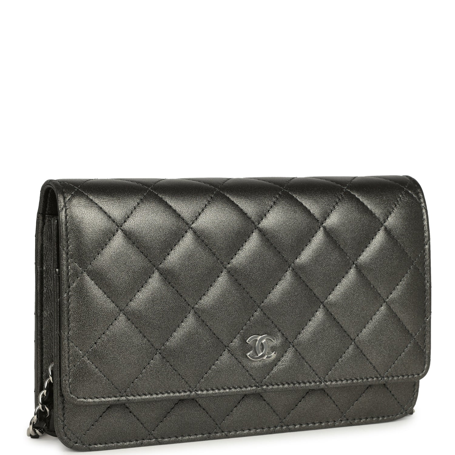 Wallet On Chain WOC Metallic Grey Lambskin Silver Hardware