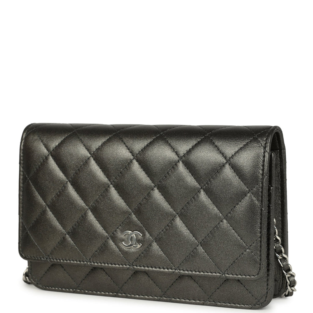 Wallet On Chain WOC Metallic Grey Lambskin Silver Hardware