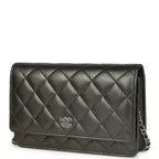 Wallet On Chain WOC Metallic Grey Lambskin Silver Hardware