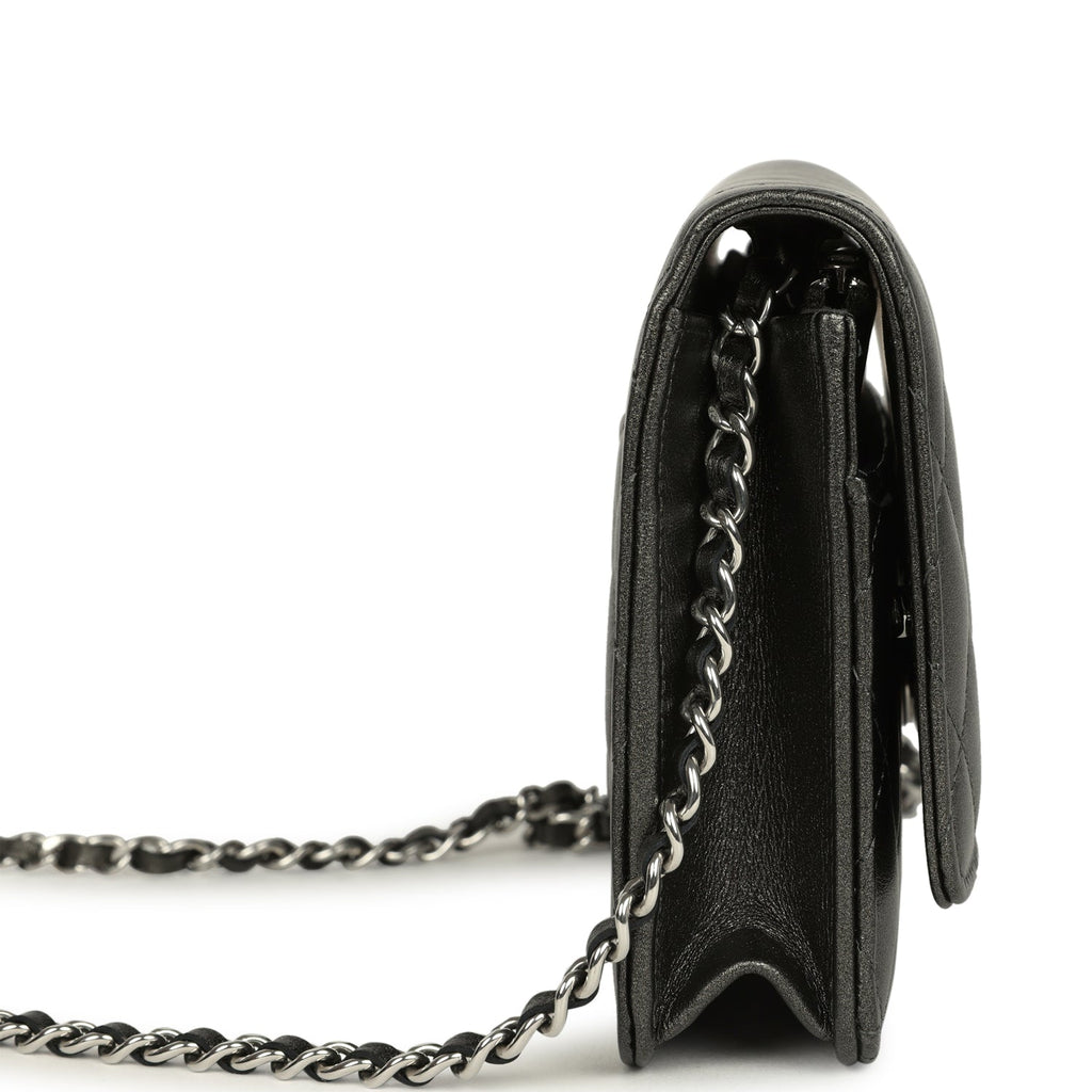Wallet On Chain WOC Metallic Grey Lambskin Silver Hardware