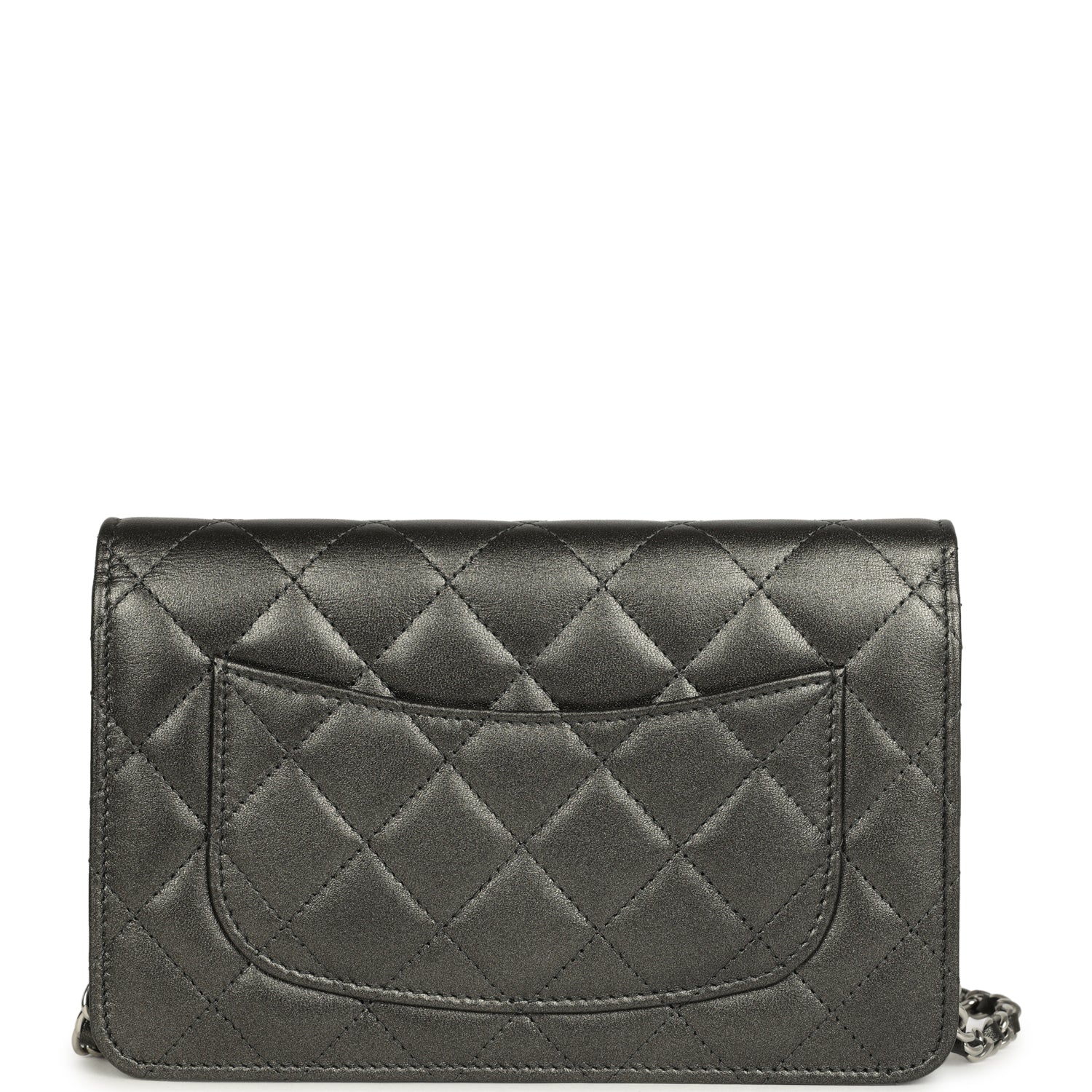 Wallet On Chain WOC Metallic Grey Lambskin Silver Hardware