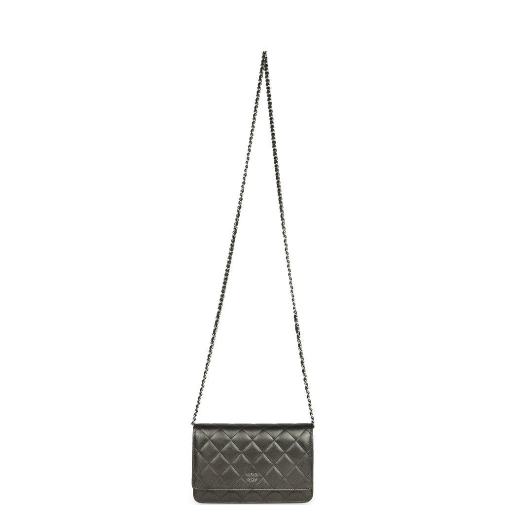 Wallet On Chain WOC Metallic Grey Lambskin Silver Hardware