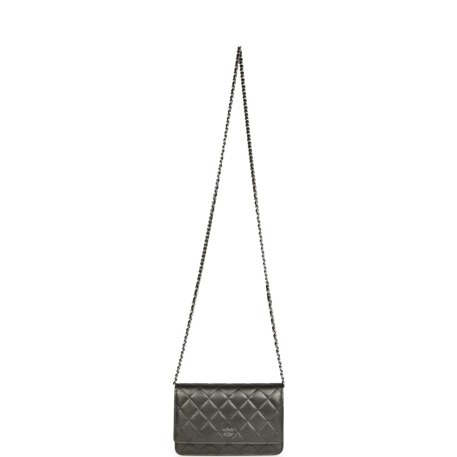 Wallet On Chain WOC Metallic Grey Lambskin Silver Hardware