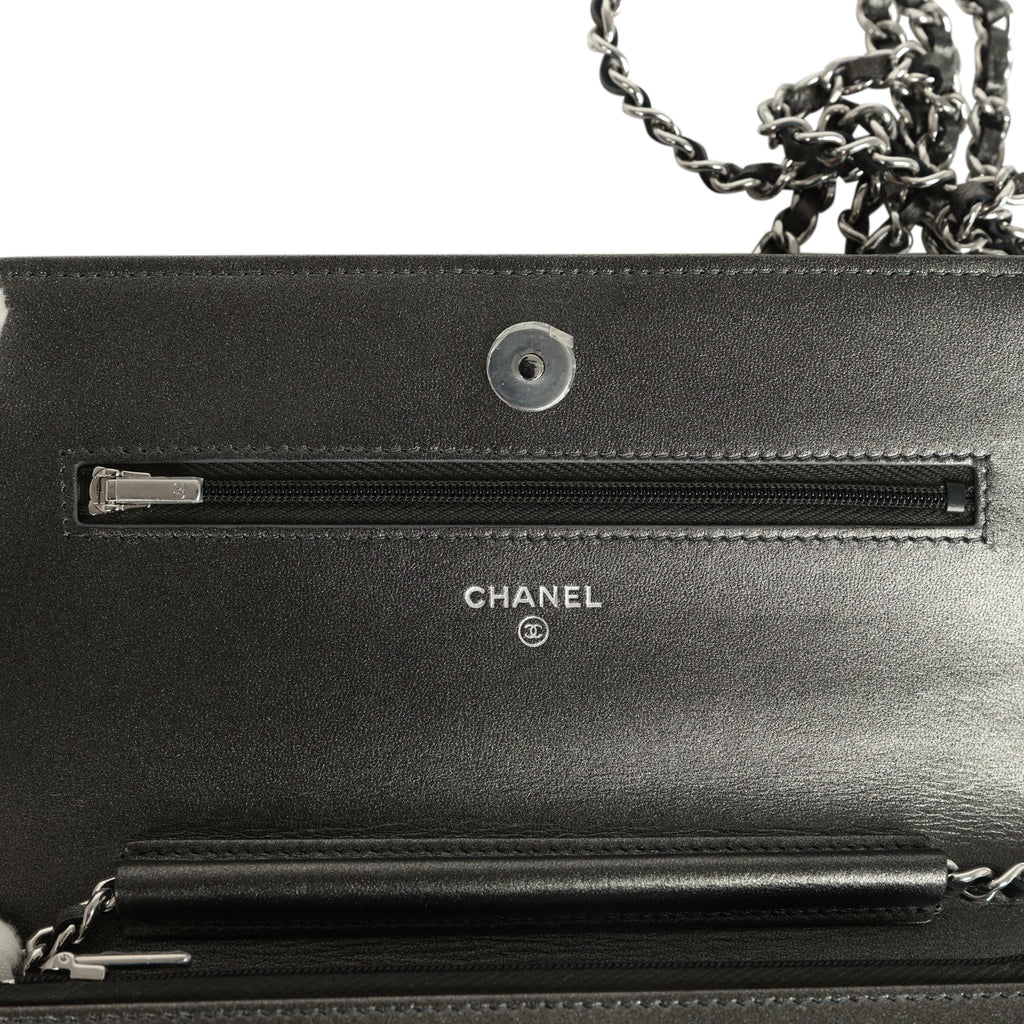 Wallet On Chain WOC Metallic Grey Lambskin Silver Hardware
