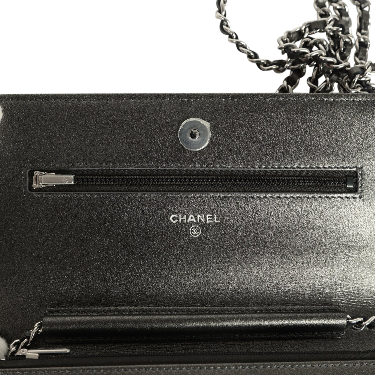 Wallet On Chain WOC Metallic Grey Lambskin Silver Hardware